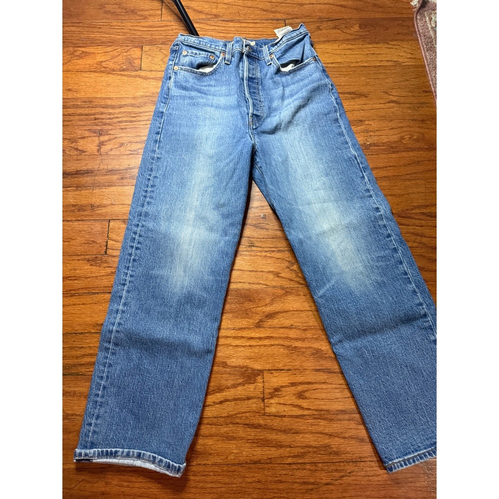 Levis Premium Ribcage Straight Jeans Womens 29 Blue Denim High Rise Button Fly